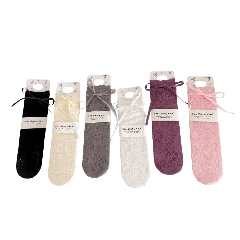 Calcetines de encaje con lazo para niña – Estilo verano malla fina - imagen 4