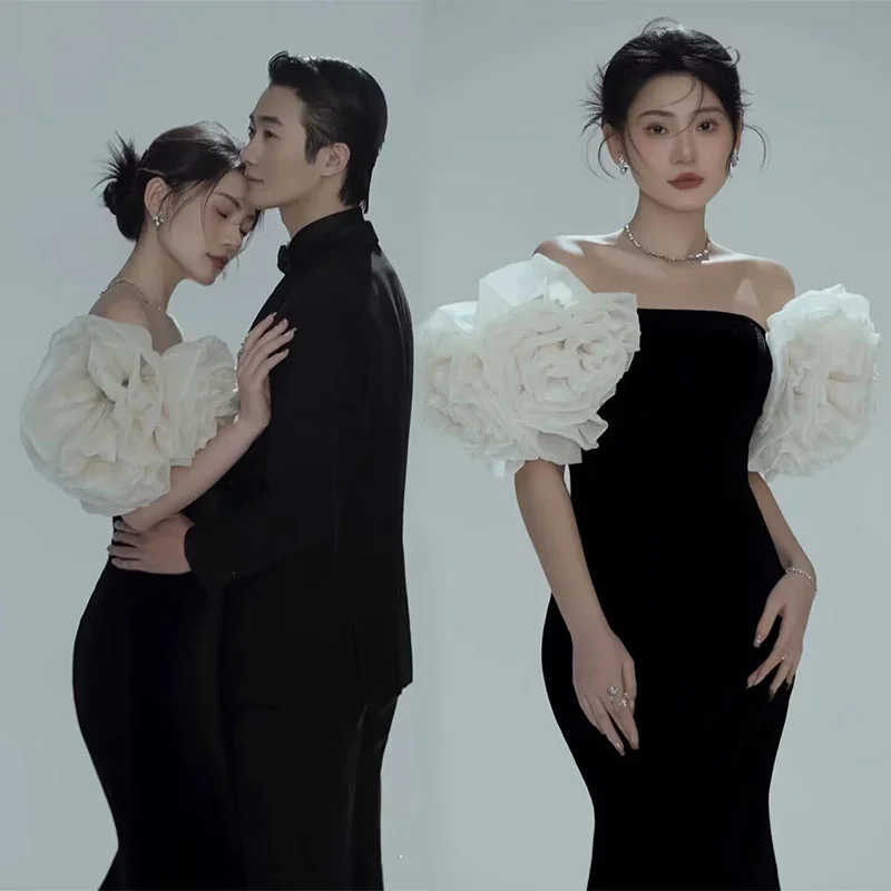 Vestido de maternidad negro elegante con mangas florales - imagen 5