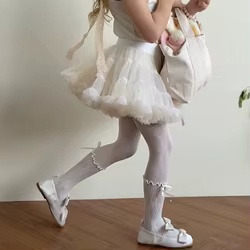 Medias de ballet con encaje y lazo para niñas, estilo princesa