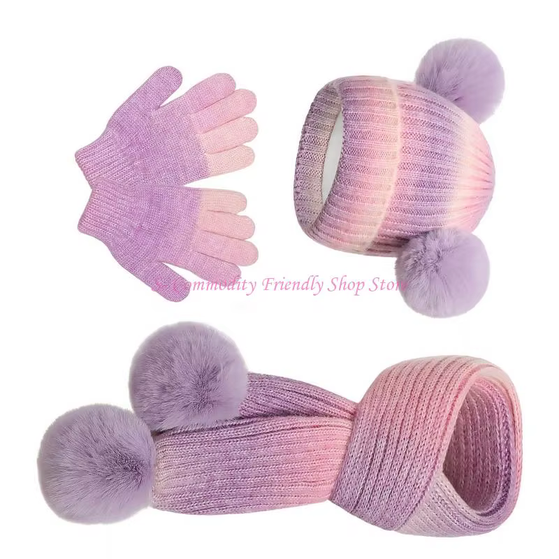 Conjunto de invierno para bebé: gorro, manoplas y bufanda de lana suave
