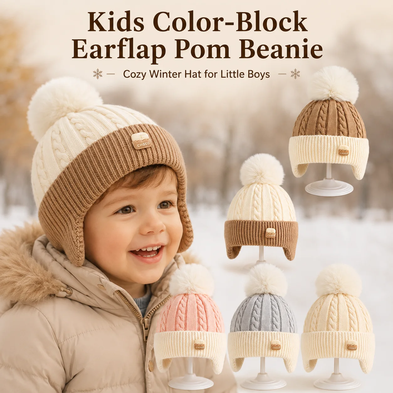 Gorro de punto cálido para bebé con protección de orejas otoñales - imagen 4