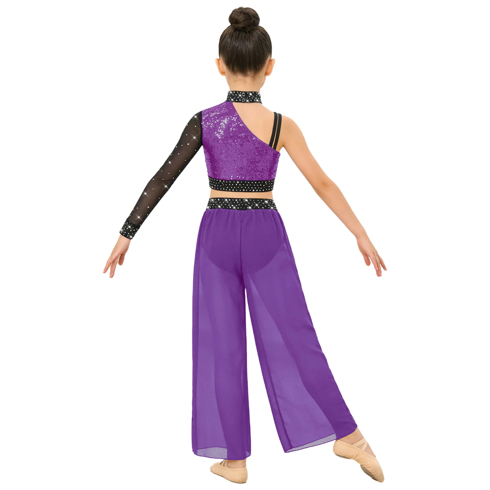 Disfraz de ballet para niñas: top malla con pedrería y pantalón gasa - imagen 3