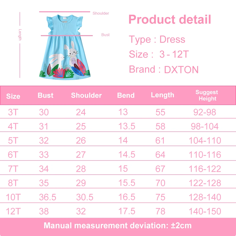 DXTON vestido de verano de algodón sin mangas para niñas conejito y flores - imagen 4