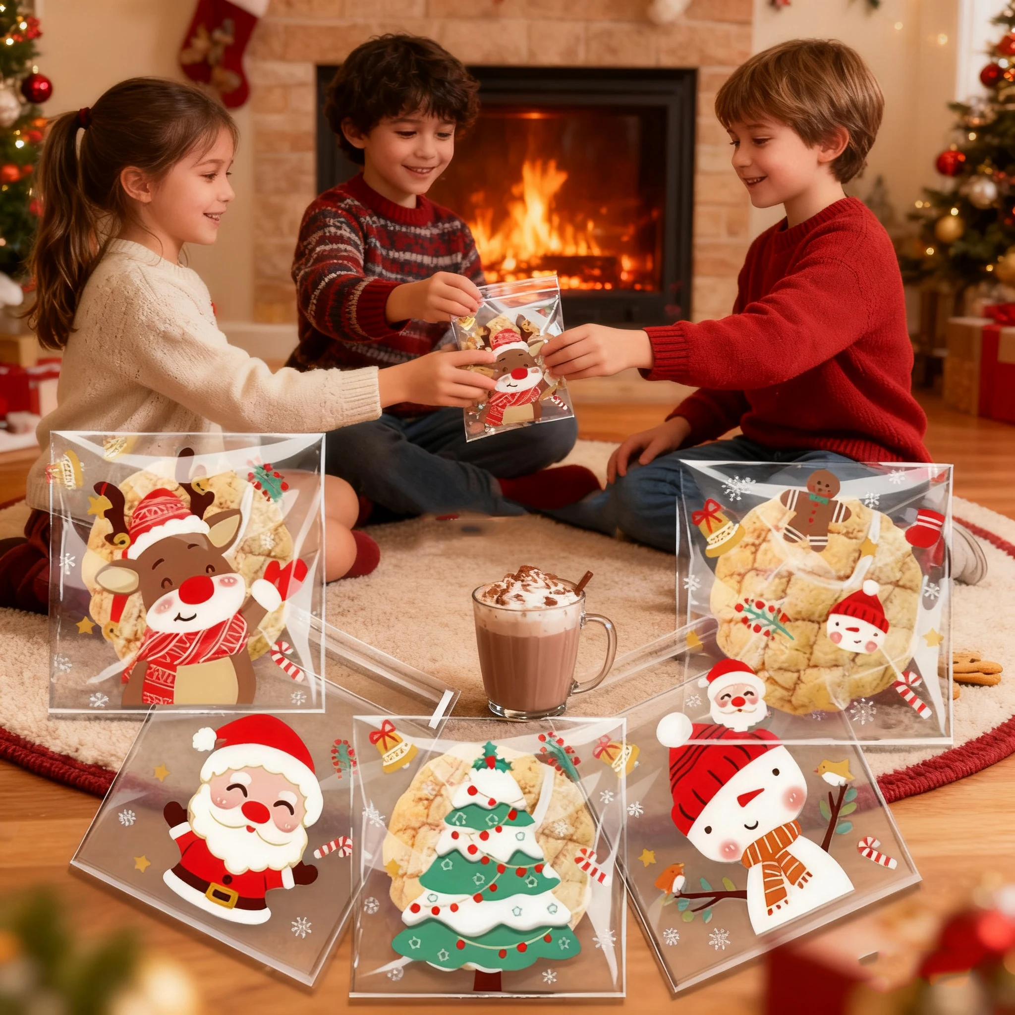 Bolsas OPP navideñas autoadhesivas para galletas con copos de nieve - imagen 2
