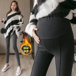 Leggings de maternidad de invierno cálidos con tejido tipo terciopelo