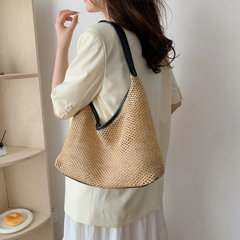 Bolso de playa tejido para mujer, hombro y mano en verano - imagen 5