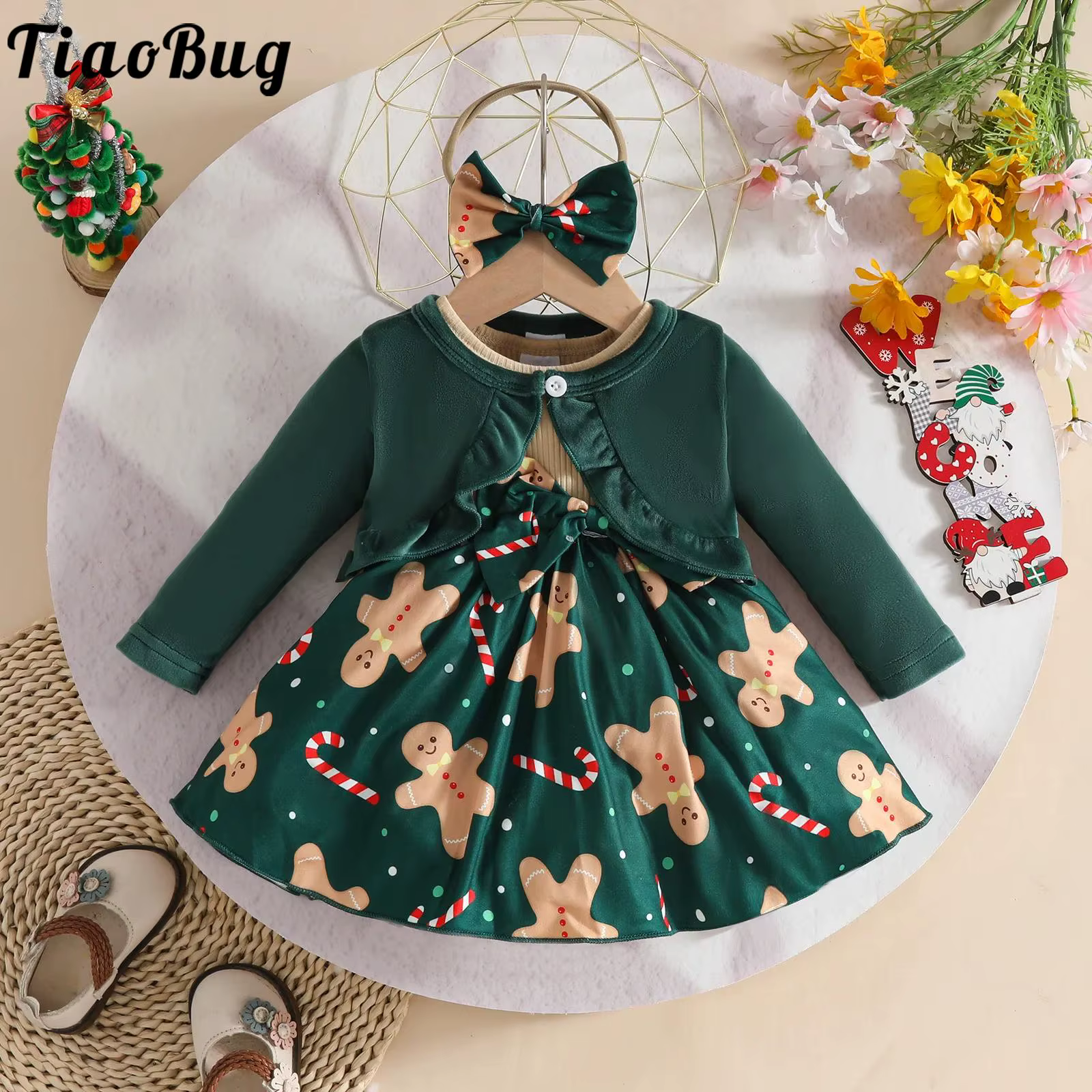 Vestido y cárdigan de Navidad para niña – Terciopelo con diadema - imagen 2