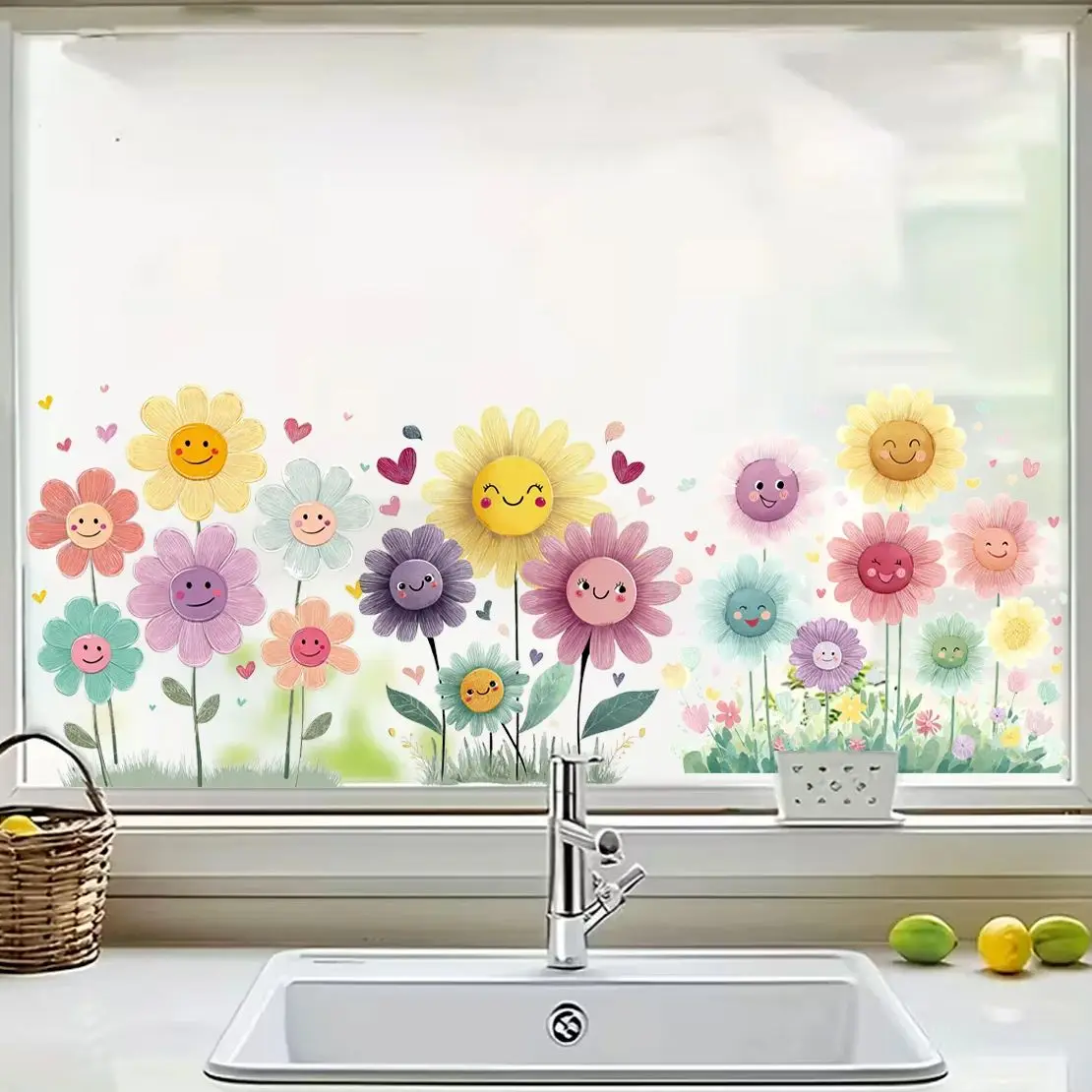 Pegatina ventana girasol sonriente arcoíris decorativa extraíble - imagen 4