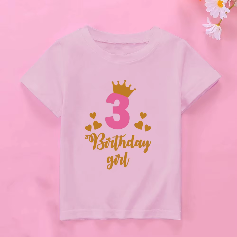Camiseta feliz cumpleaños para niña – Manga corta con número - imagen 3
