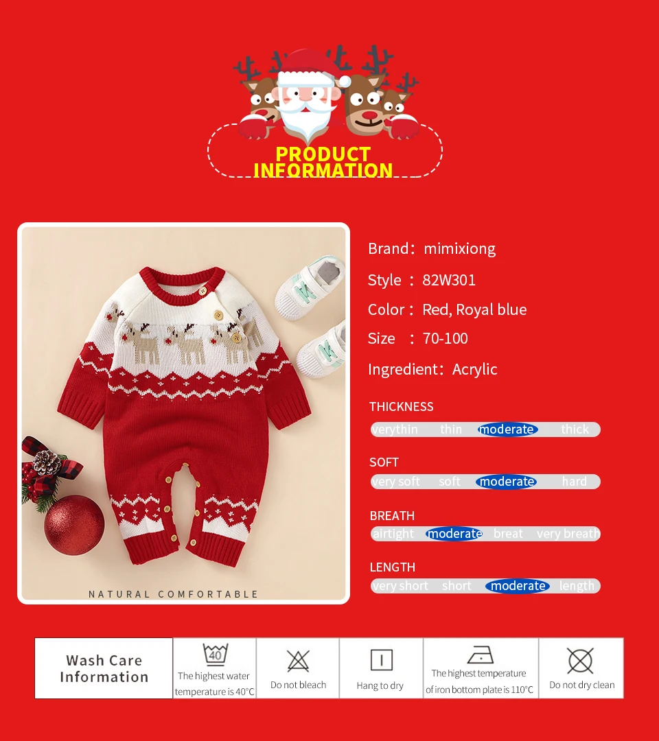 Pelele navideño puesto en bebé - perspectiva de uso real