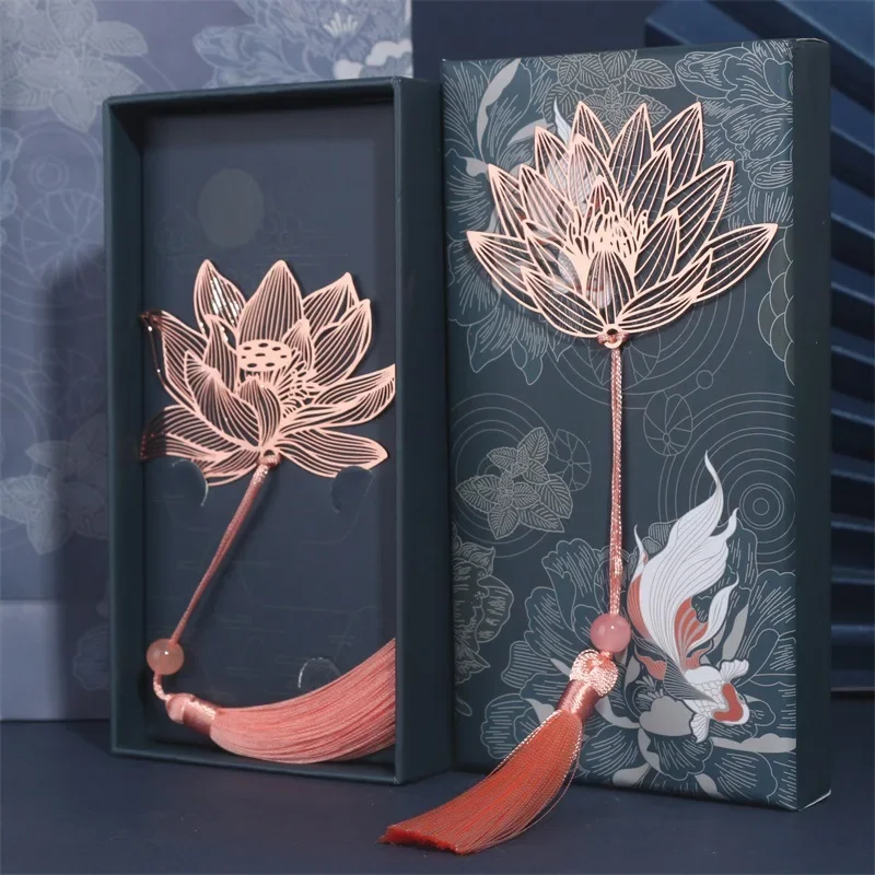 Marcapáginas infantil artesanal flor de loto rosa estilo chino - imagen 4