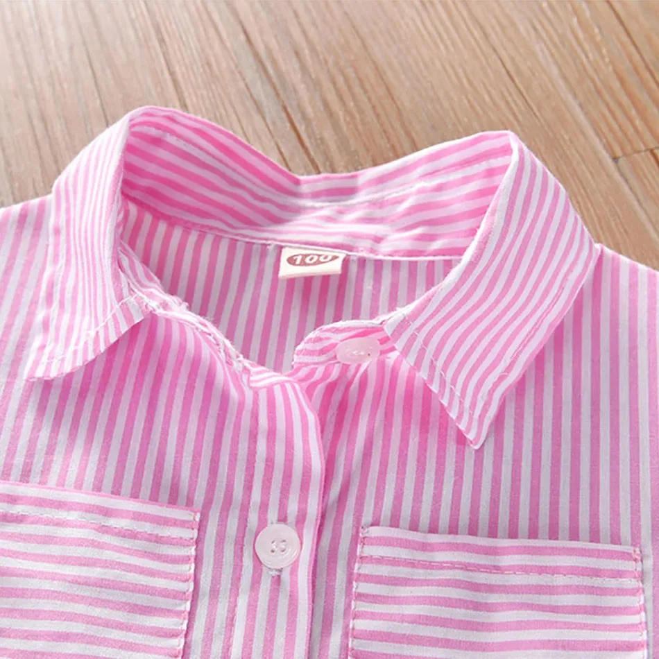 Vestido niña camisé de rayas con cinturón para primavera y otoño - imagen 2