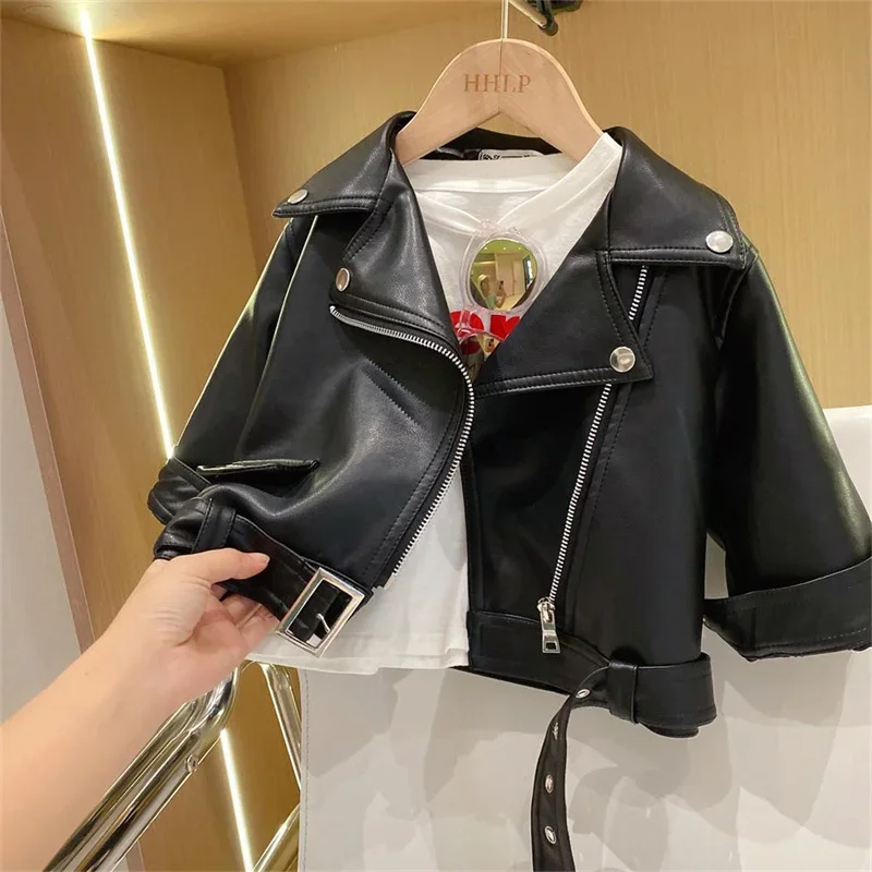 Chaquetas de cuero infantiles con cremallera estilo clásico