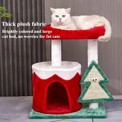 Torre rascador para gatos con cama de felpa navideña