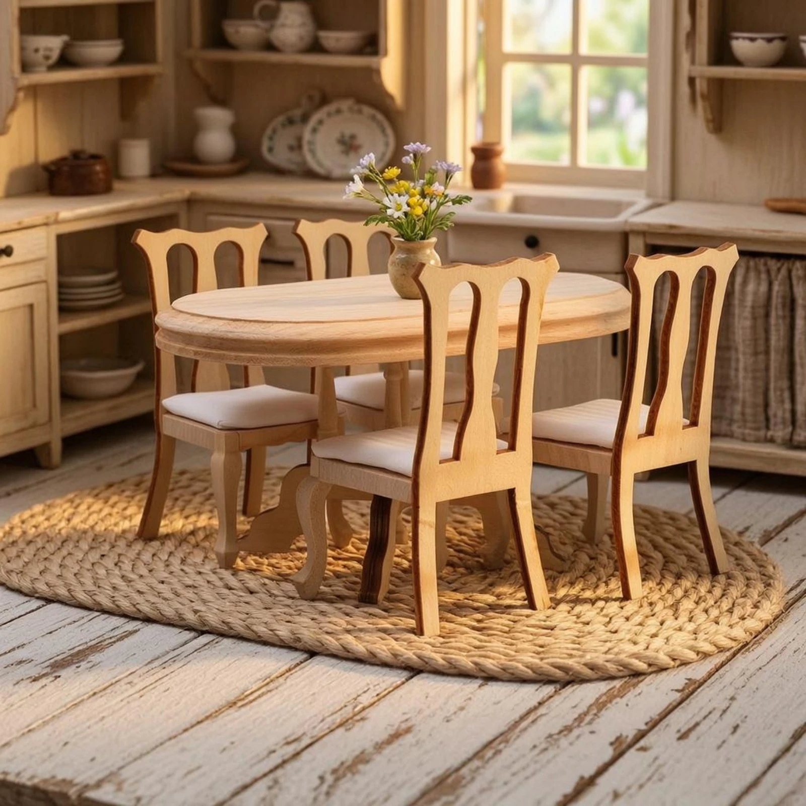Juego mesa y sillas en madera para casa de muñecas - imagen 5
