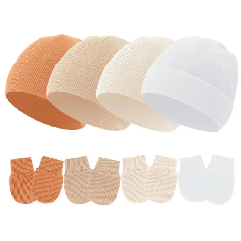 Set de gorros y guantes para bebe recien nacido – Color solido - imagen 4