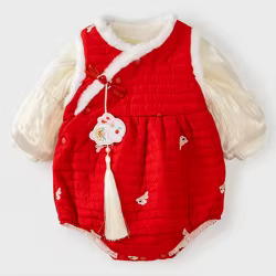 Pelele bebé niña invierno conjunto polar rojo estilo chino