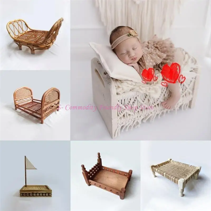 Cama de posar para sesiones de bebé con fondo decorativo y accesorios - imagen 5