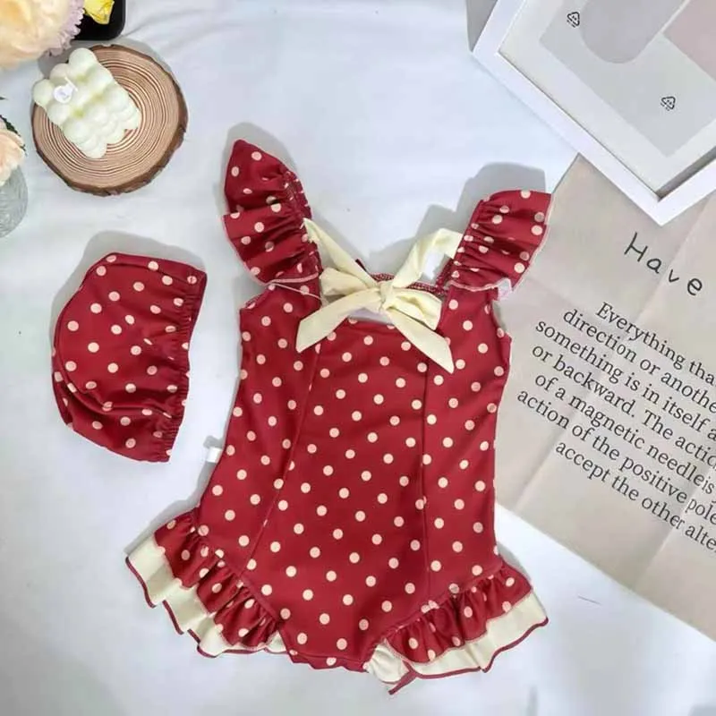 Traje de baño infantil una pieza con lunares para niña elegante - imagen 4