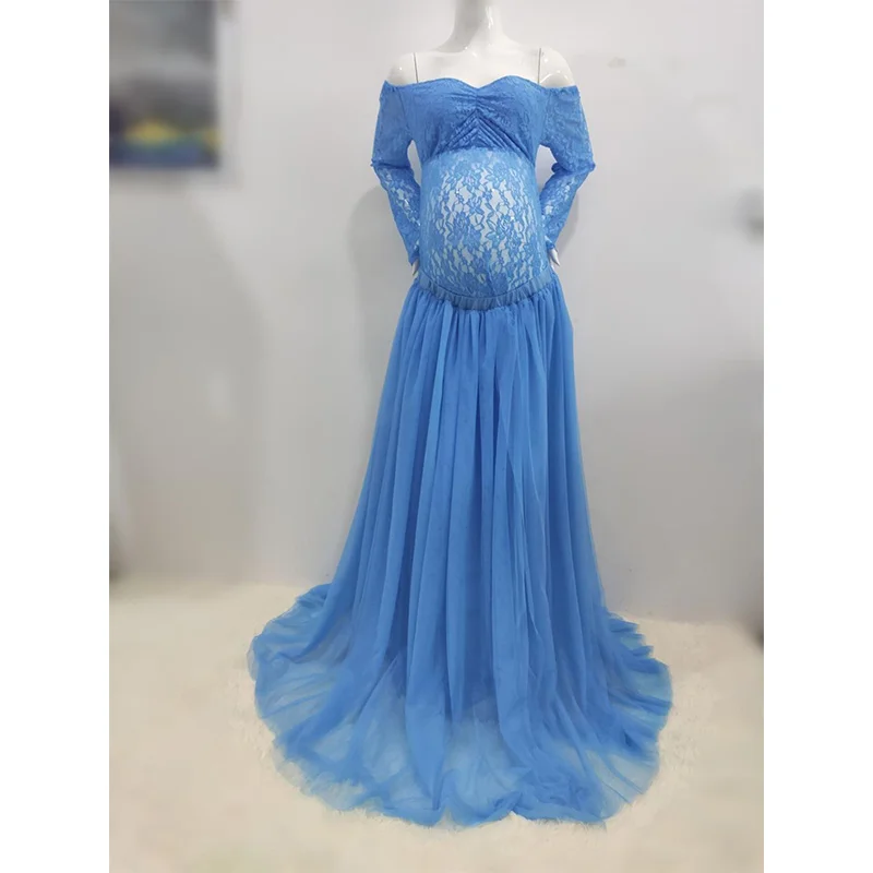 Vestido de maternidad maxi manga larga con encaje para fotos - imagen 5