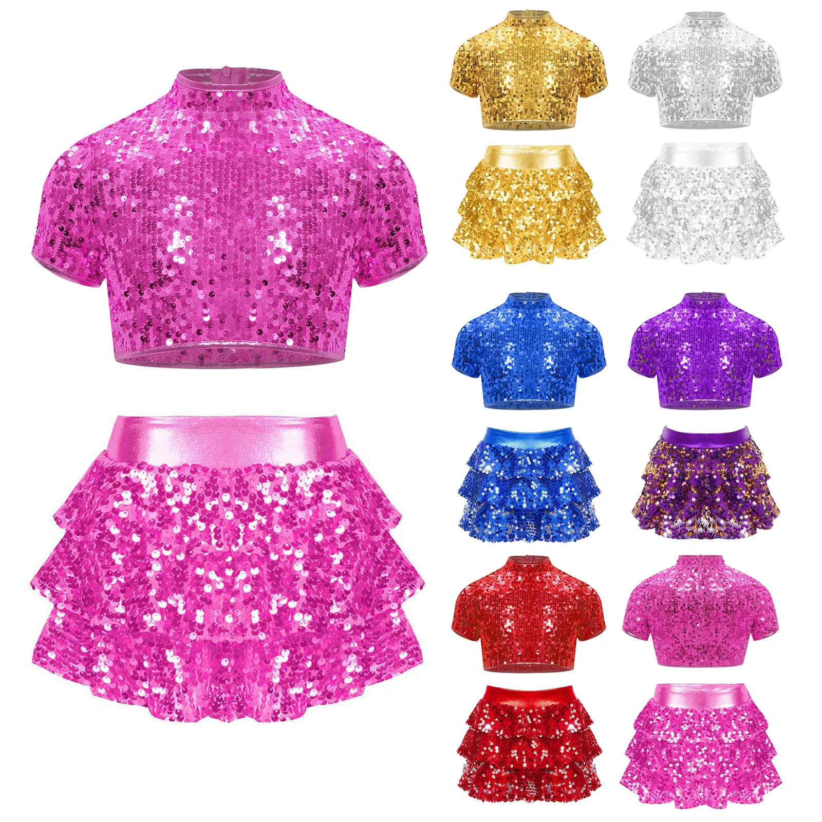 Traje de porristas para niña de jazz moderno con lentejuelas brillantes