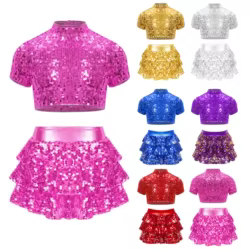 Traje de porristas para niña de jazz moderno con lentejuelas brillantes