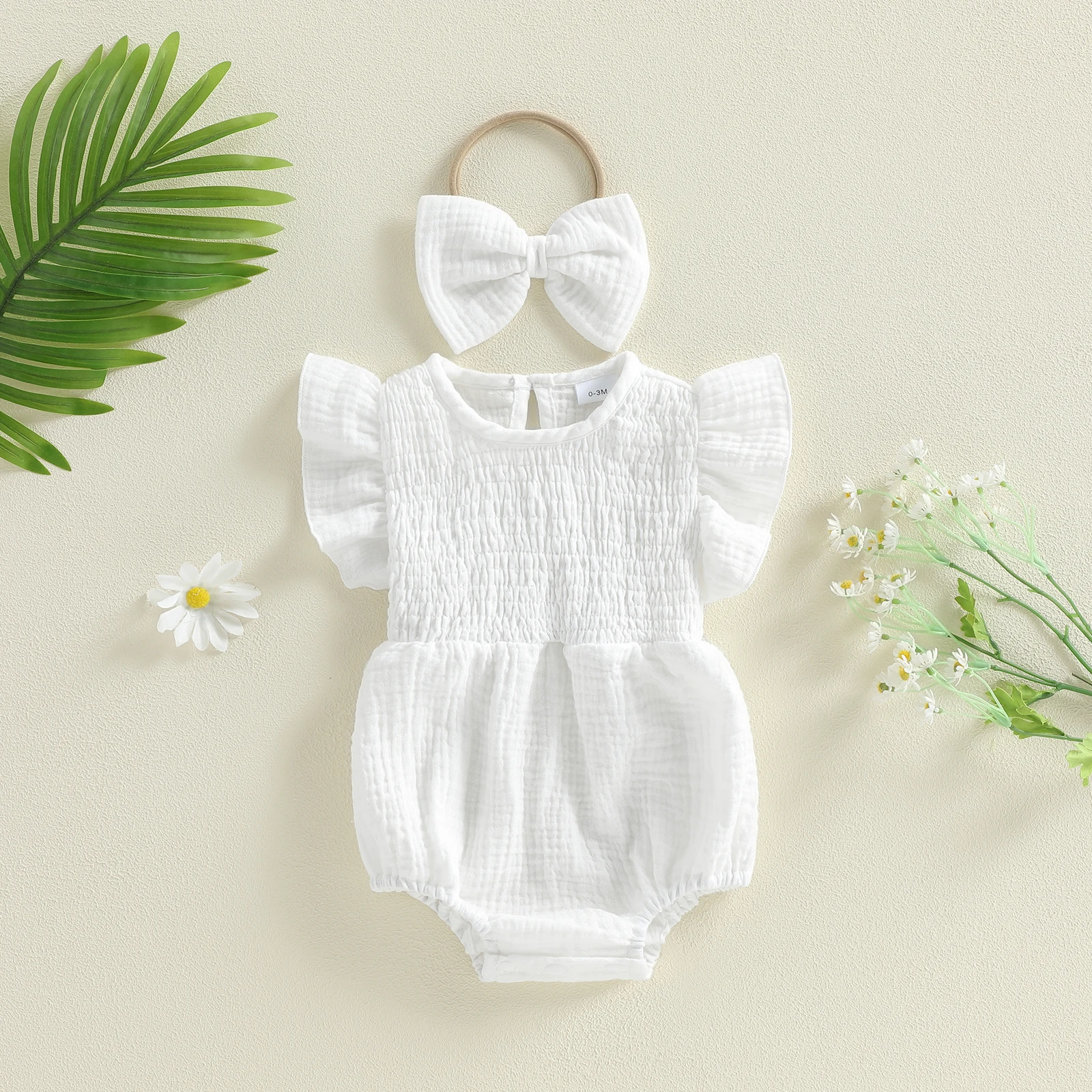 Tregren Conjunto de verano bebé niña con diadema y mameluco - imagen 3