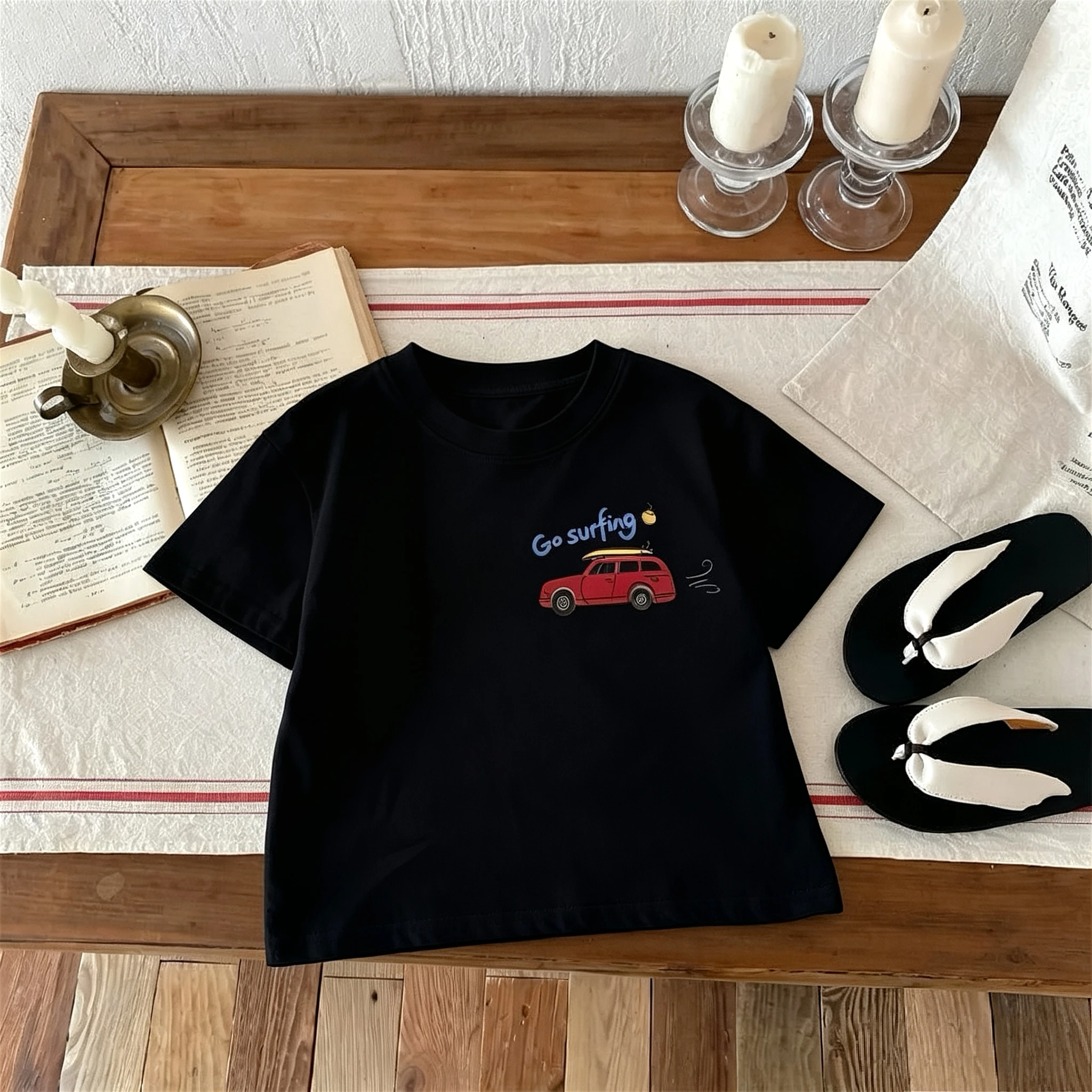 Camisetas de manga corta infantiles de algodón, cuello redondo - imagen 2