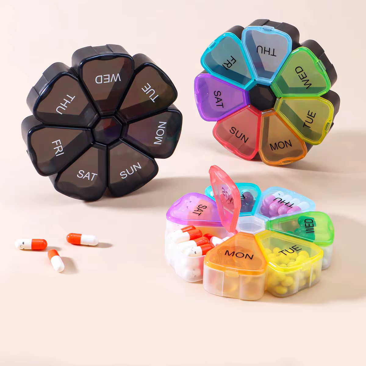 Organizador de medicinas semanal portátil arcoíris y flores - imagen 3