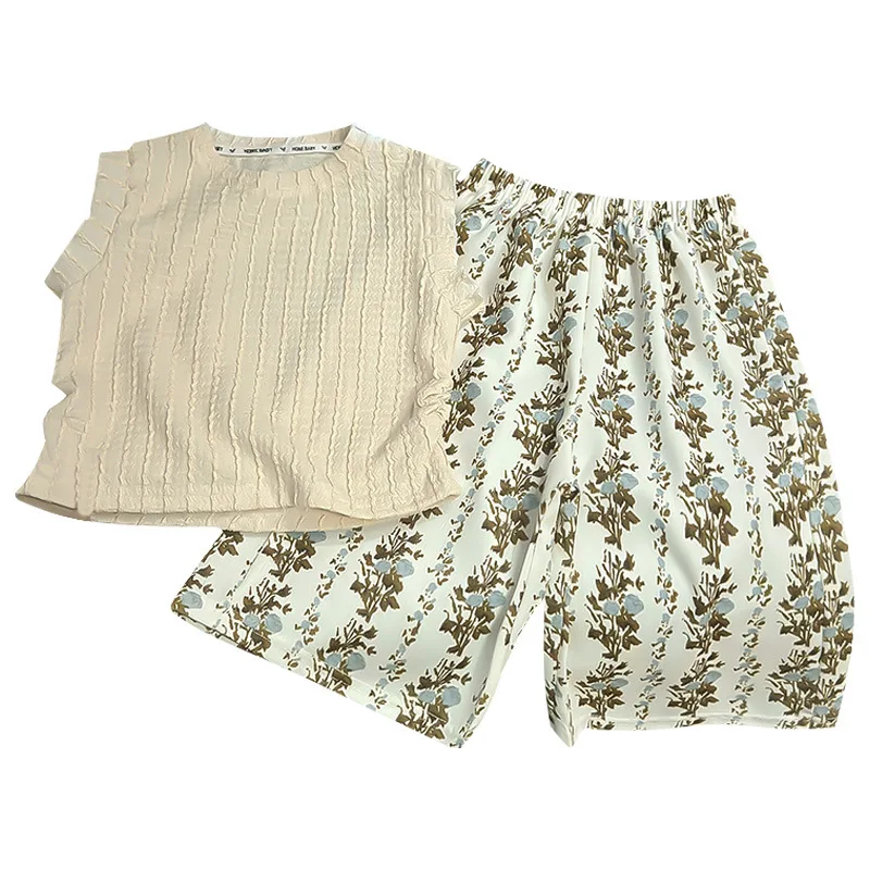 Conjunto de verano floral para niñas – Chaleco y pantalones anchos - imagen 4