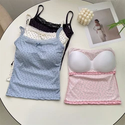 Top sin mangas de niña floral con lazo y encaje relleno