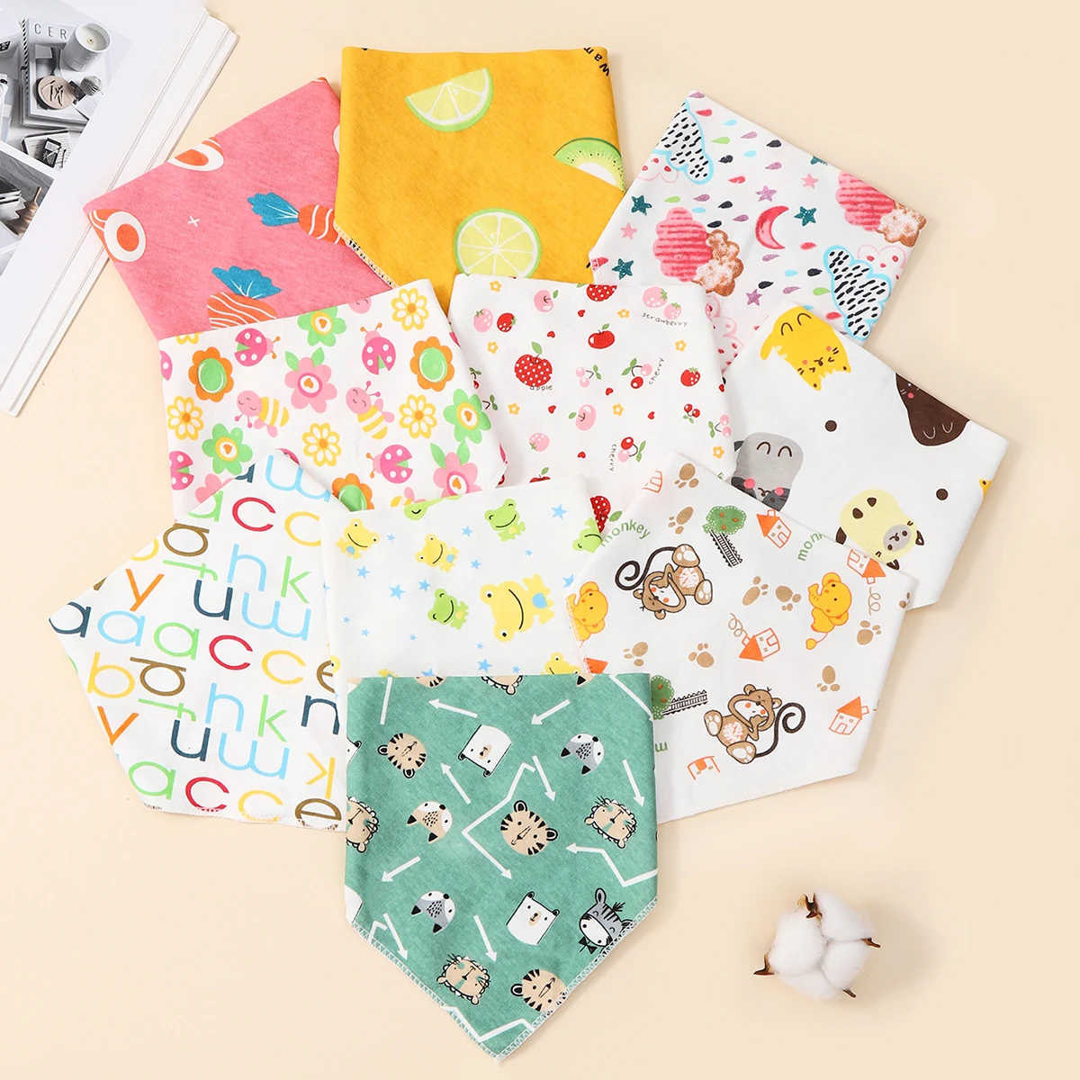 Baberos de bebé de algodón doble capa con bandana triangular