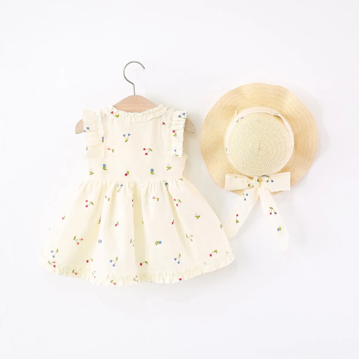 Vestido de princesa sin mangas con flores para niña y sombrero - imagen 2