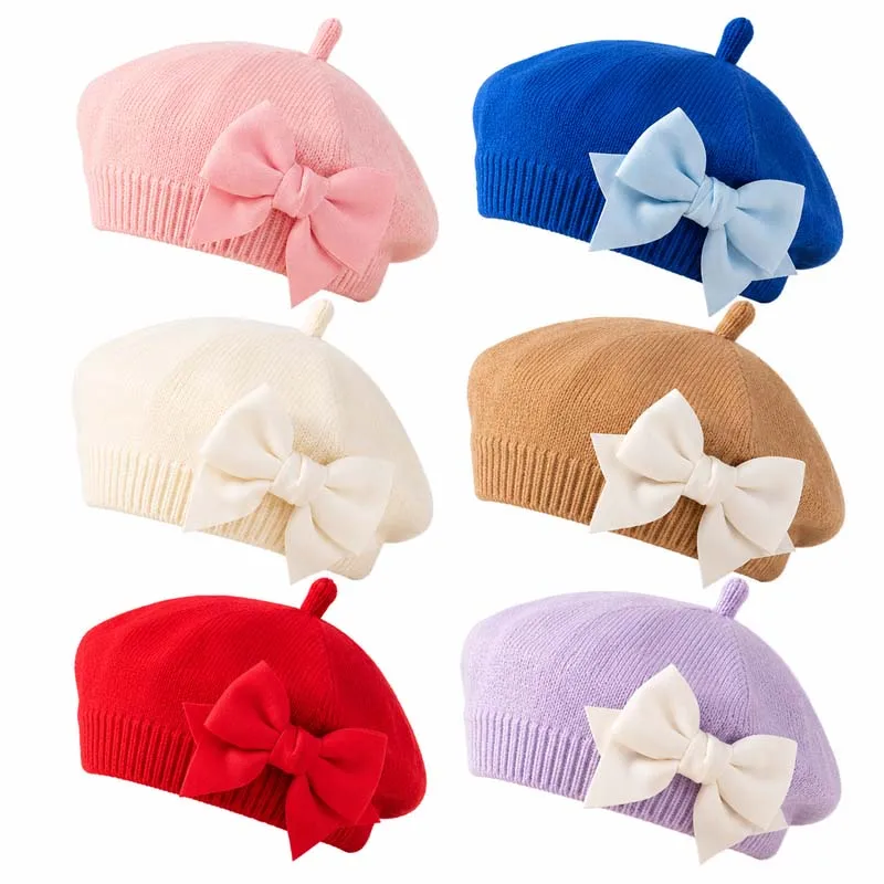Gorro de bebé niña de punto cálido con lazo para invierno y suave - imagen 5