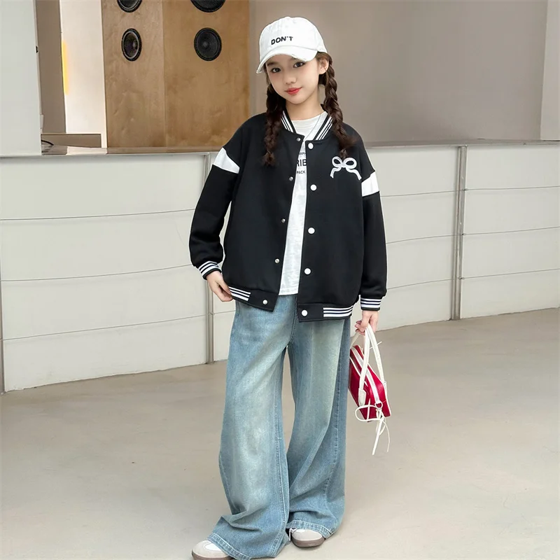 Chaqueta de béisbol para niña con lazo y estilo casual de primavera - imagen 3