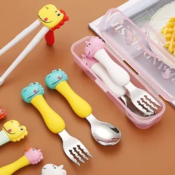Cubiertos infantiles portátiles de acero inoxidable con dinosaurios