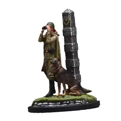 Figuras de tren para dioramas: hombre y perro pintados