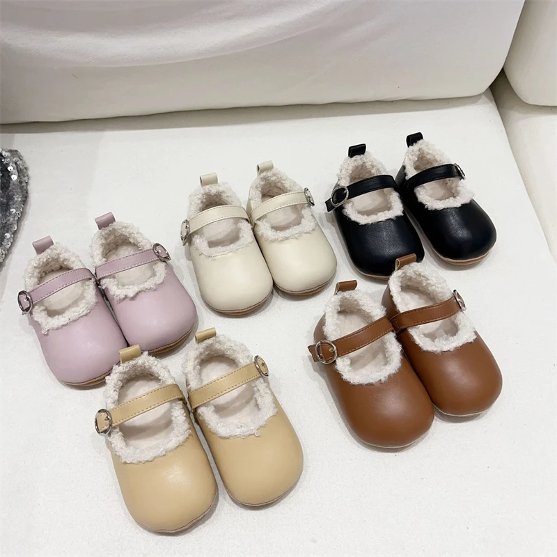 Zapatos para primeros pasos con felpa y suela blanda de niña - imagen 5