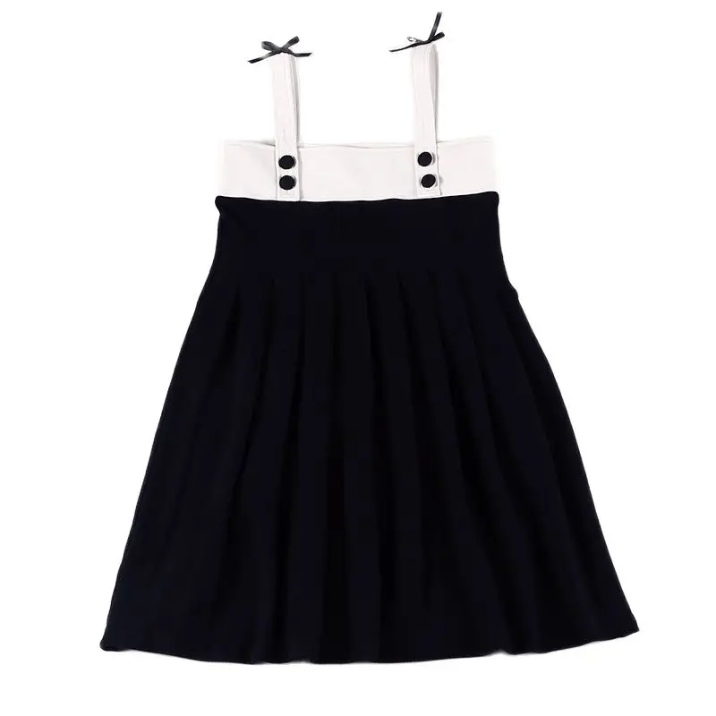 Vestido de cuero y algodón negro con tirantes y lazos para niña - imagen 3