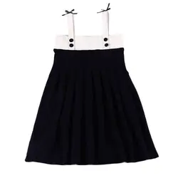 Vestido de cuero y algodón negro con tirantes y lazos para niña