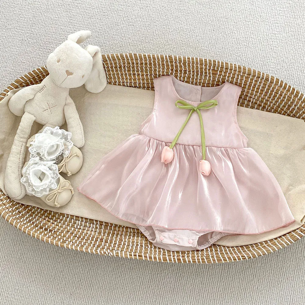 Mono de tulipán con lazo rosa para niñas 0-2 años - imagen 3