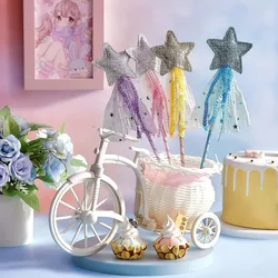 Varita mágica infantil de hada con estrellas y purpurina para niña
