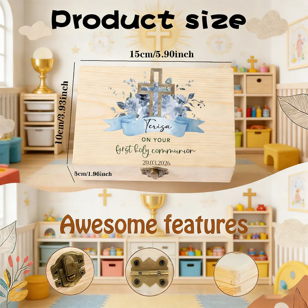 Caja de recuerdos personalizada de madera para Primera Comunión - imagen 2