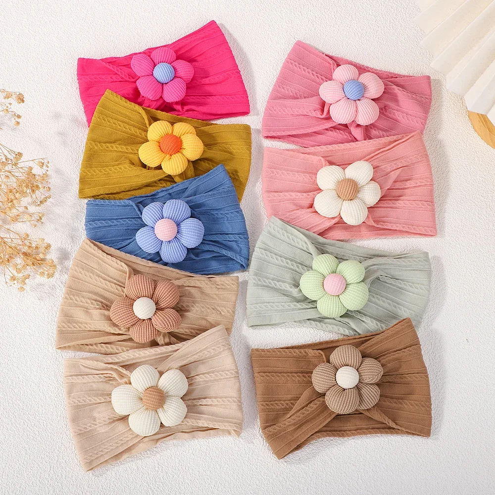 Astique turbante de nailon suave para bebé niña con diadema flores - imagen 4