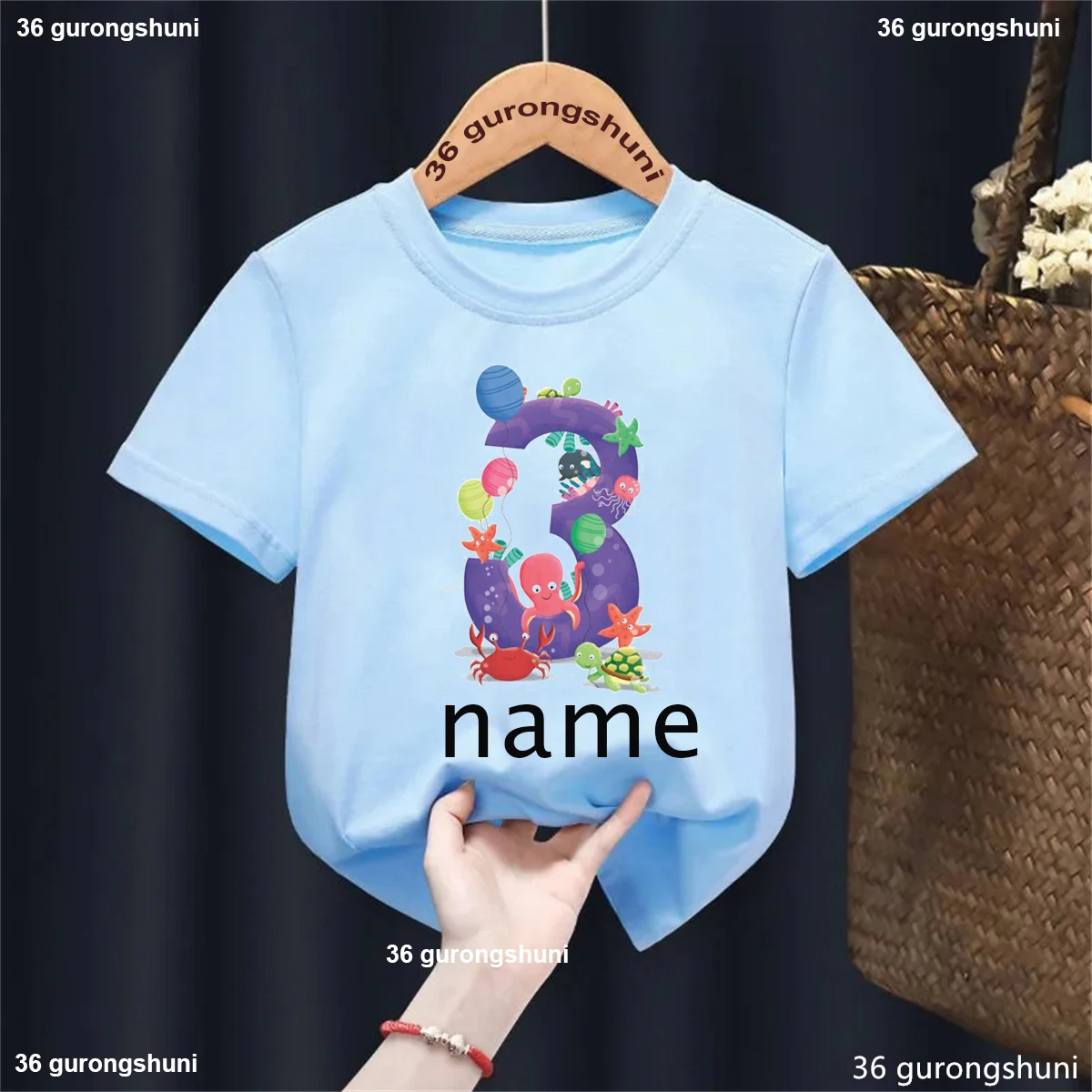 Camiseta infantil color sólido estampado marino