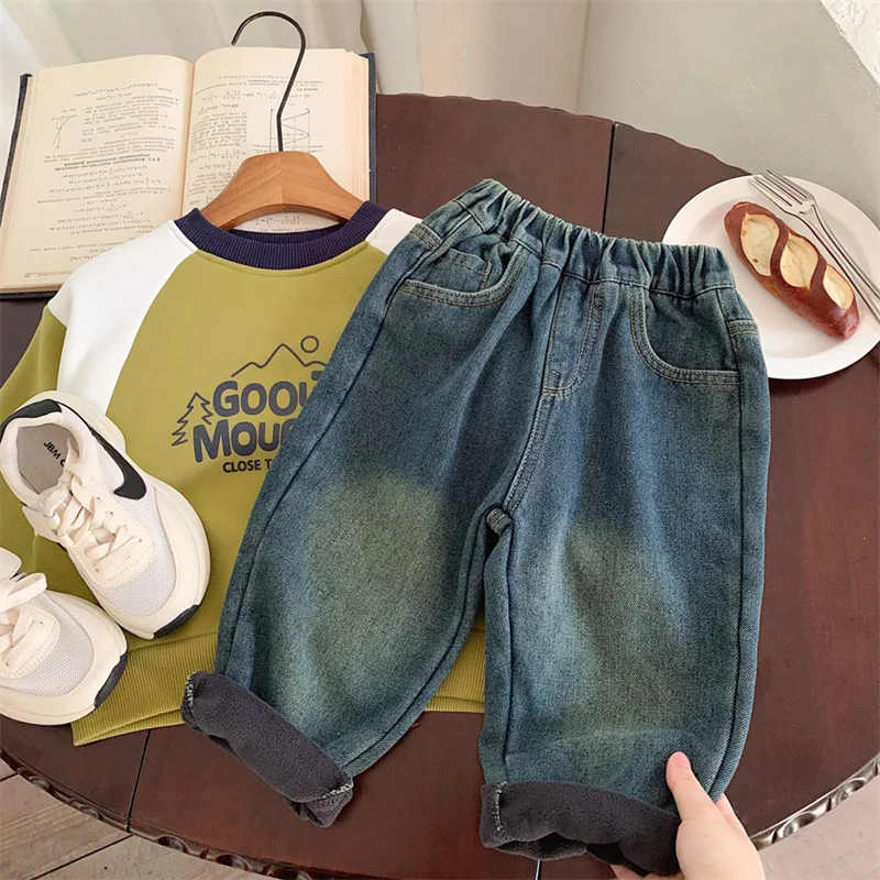 Pantalones vaqueros de lana para niños vista frontal