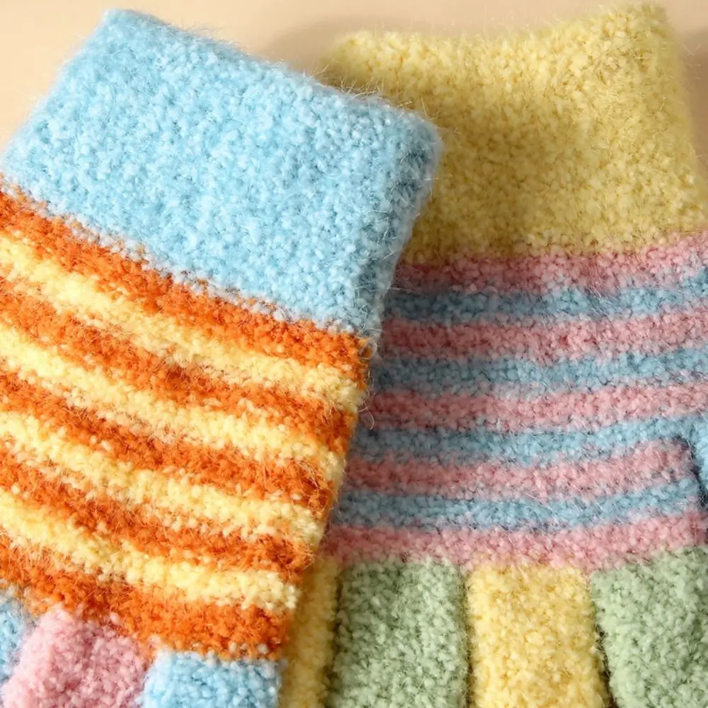 Guantes infantiles de punto a rayas, cortaviento para deporte exterior