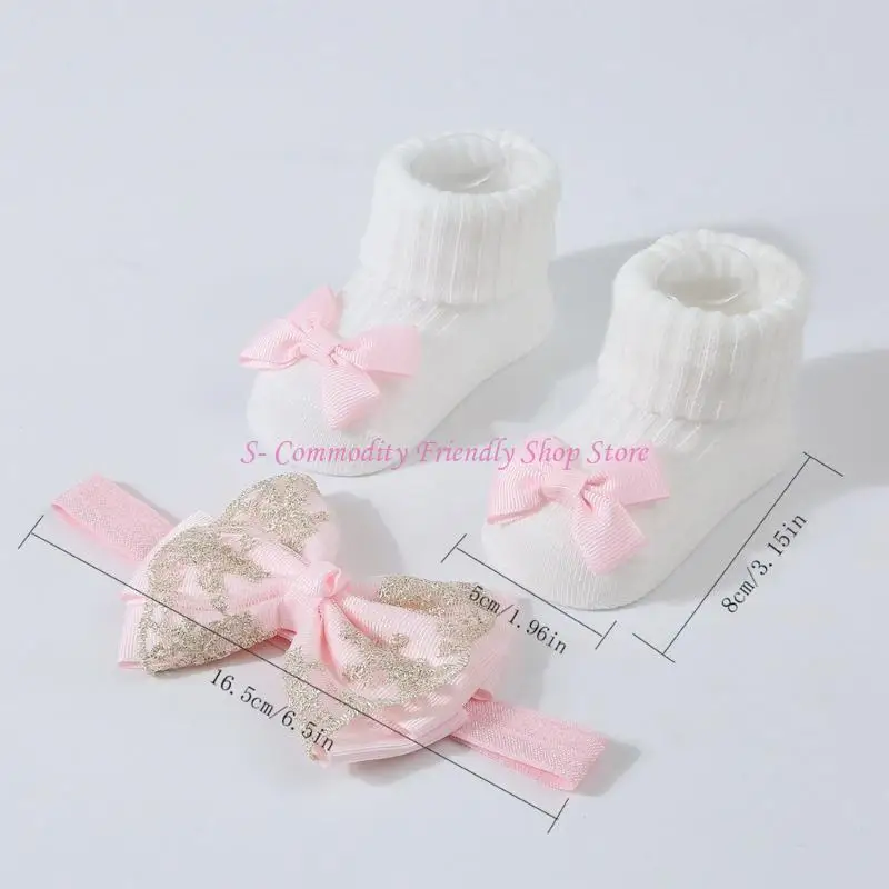 85AE Conjunto de gorro, diadema y calcetines algodón bebé niña - imagen 2