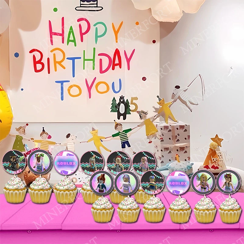 Adornos pastel Roblox rosa para cumpleaños y ducha de bebé - imagen 4