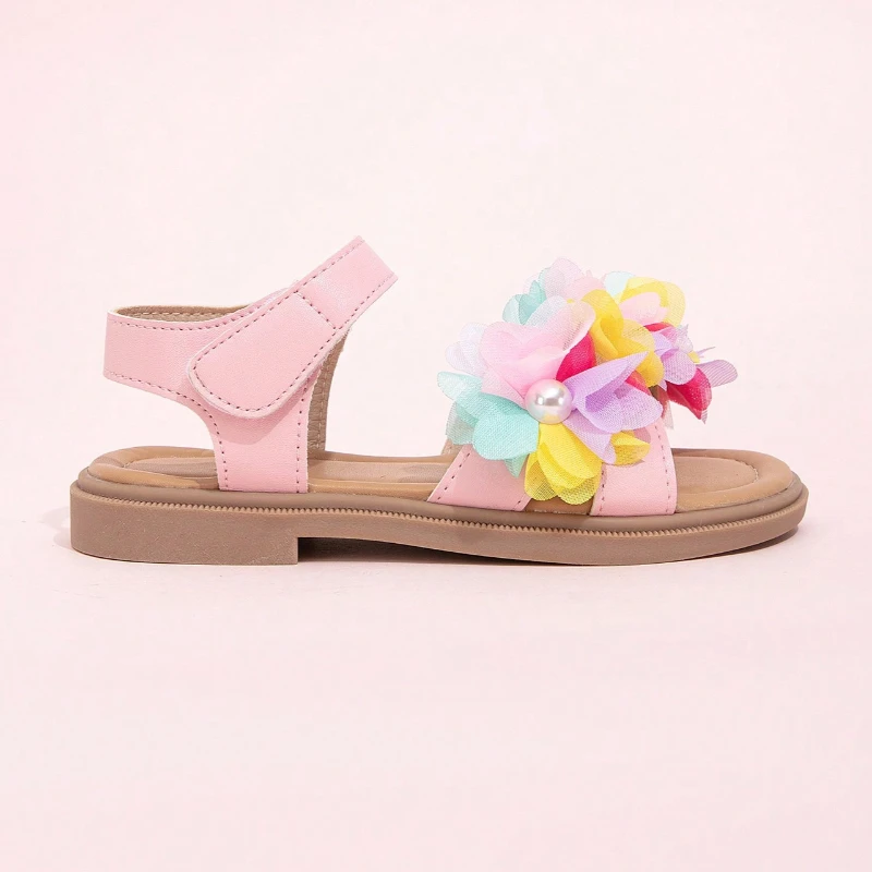 Sandalias planas para niña con flores, cómodas y fáciles de poner